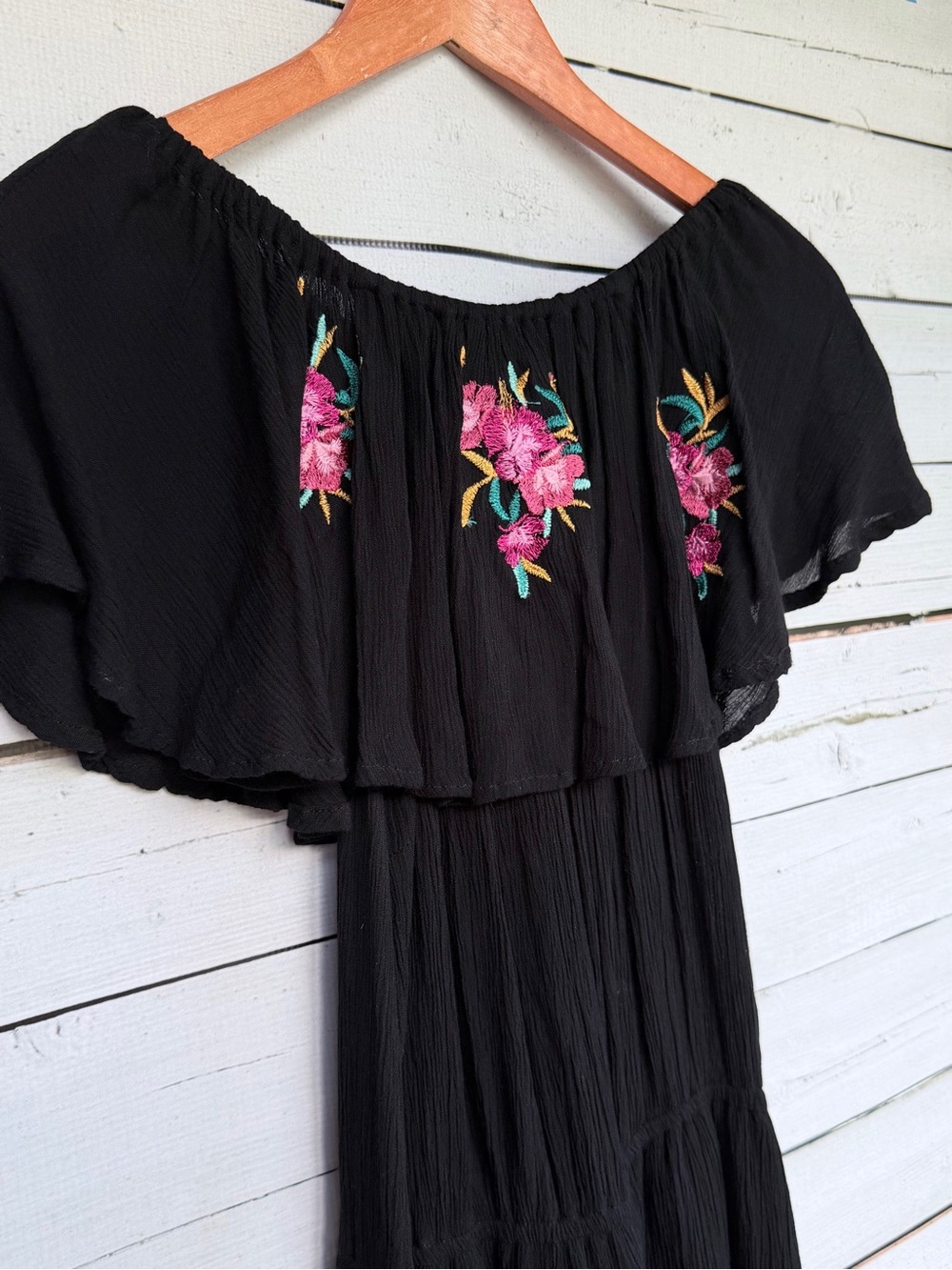 Japna Embroidered Off-The-Shoulder Ruffle Romper - Size Small - Picture 5 of 6